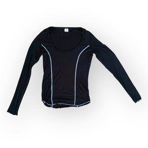 Sunday Best L black blue piping modal scoop neck soft girl relax casual it girl​